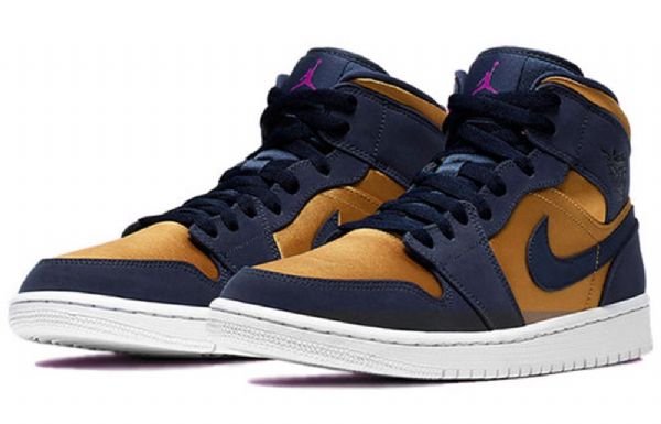 Nike Air Jordan 1 Mid Tops Se Premium Retro Basketball Sko Til Mænd Guld