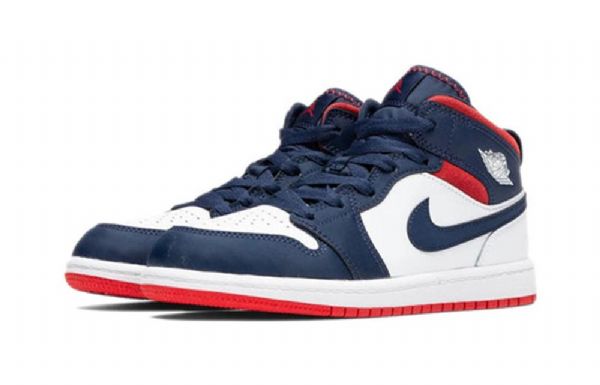 Nike Air Jordan 1 Mid Tops Se Ps Retro Basketball Sko Til Børn Mørkeblå Hvid