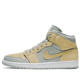 Nike Air Jordan 1 Mid Tops Se Retro Basketball Sko Til Mænd Brun Citron Lyseblå