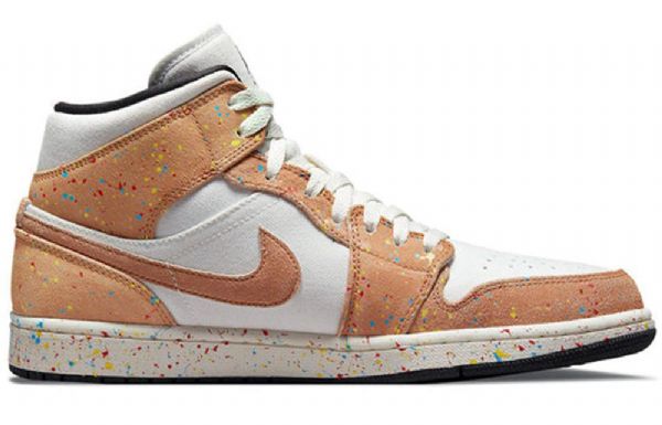 Nike Air Jordan 1 Mid Tops Se Retro Basketball Sko Til Mænd Khaki Hvid