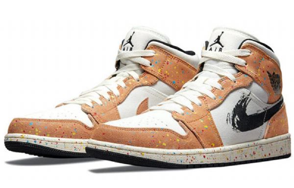 Nike Air Jordan 1 Mid Tops Se Retro Basketball Sko Til Mænd Khaki Hvid