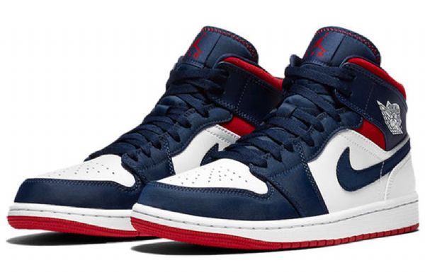 Nike Air Jordan 1 Mid Tops Se Retro Basketball Sko Til Mænd Mørkeblå Hvid