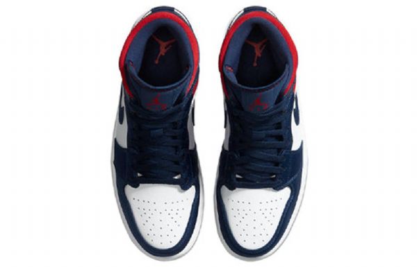 Nike Air Jordan 1 Mid Tops Se Retro Basketball Sko Til Mænd Mørkeblå Hvid