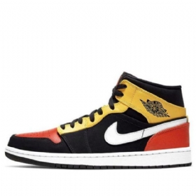 Nike Air Jordan 1 Mid Tops Se Retro Basketball Sko Til Mænd Sort Gul Orange