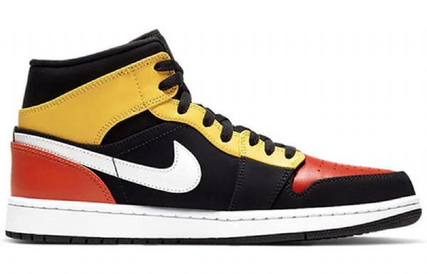 Nike Air Jordan 1 Mid Tops Se Retro Basketball Sko Til Mænd Sort Gul Orange
