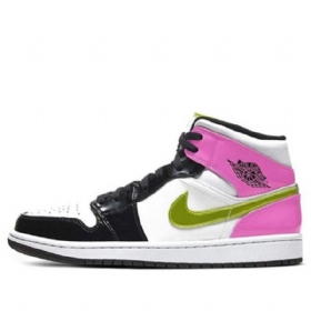 Nike Air Jordan 1 Mid Tops Se Retro Basketball Sko Til Mænd Sort Hvid Fuchsia