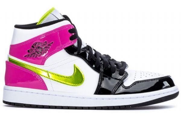 Nike Air Jordan 1 Mid Tops Se Retro Basketball Sko Til Mænd Sort Hvid Fuchsia
