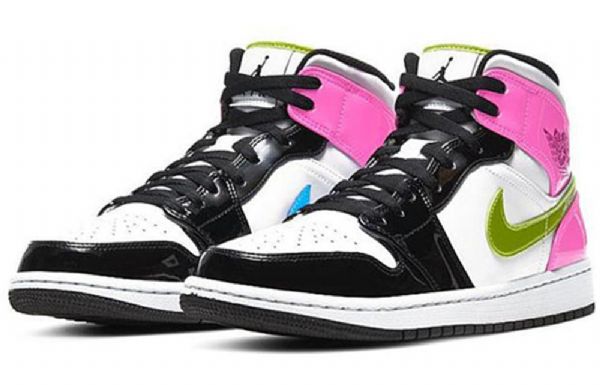 Nike Air Jordan 1 Mid Tops Se Retro Basketball Sko Til Mænd Sort Hvid Fuchsia