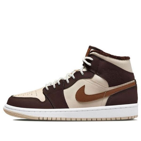Nike Air Jordan 1 Mid Tops Se Retro Basketballsko Til Kvinder Flødeskum Mørkebrun Chokolade