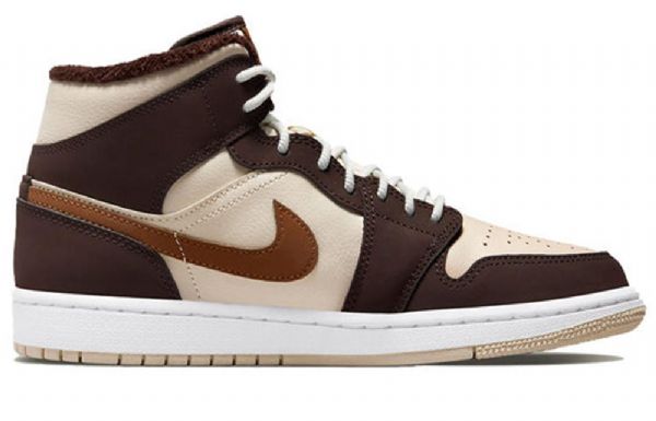 Nike Air Jordan 1 Mid Tops Se Retro Basketballsko Til Kvinder Flødeskum Mørkebrun Chokolade