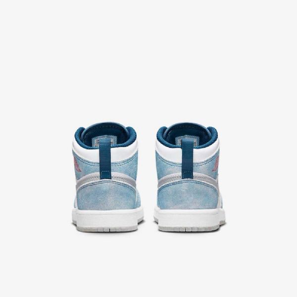 Nike Air Jordan 1 Mid Tops Se Sko Til Børn Blå Hvid Lysegrå Rød
