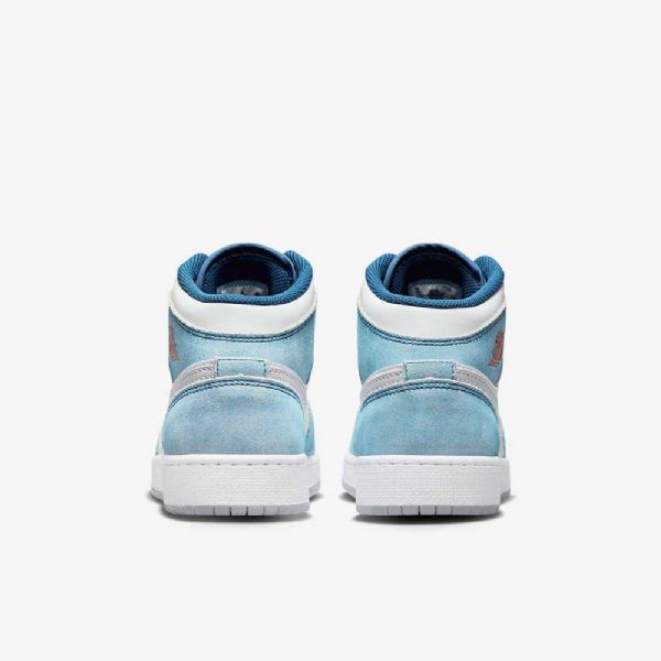 Nike Air Jordan 1 Mid Tops Se Sko Til Børn Blå Hvid Lysegrå Rød