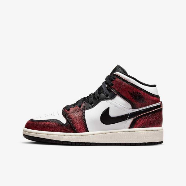 Nike Air Jordan 1 Mid Tops Se Sko Til Børn Sort Hvid