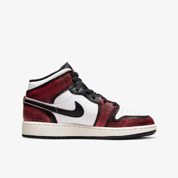 Nike Air Jordan 1 Mid Tops Se Sko Til Børn Sort Hvid