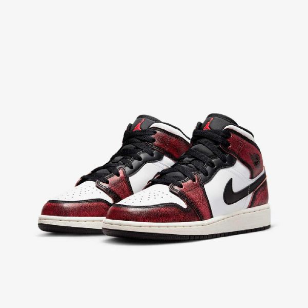 Nike Air Jordan 1 Mid Tops Se Sko Til Børn Sort Hvid
