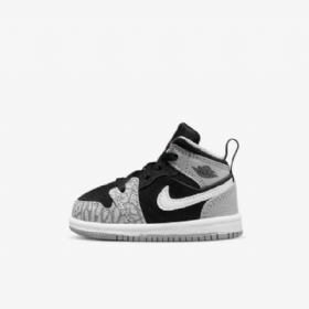 Nike Air Jordan 1 Mid Tops Se Sko Til Børn Sort Hvid Lysegrå Rød