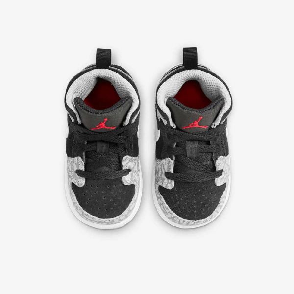 Nike Air Jordan 1 Mid Tops Se Sko Til Børn Sort Hvid Lysegrå Rød