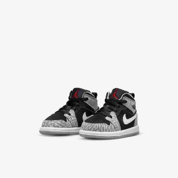 Nike Air Jordan 1 Mid Tops Se Sko Til Børn Sort Hvid Lysegrå Rød