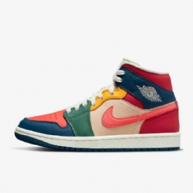 Nike Air Jordan 1 Mid Tops Se Sko Til Damer Blå Rød