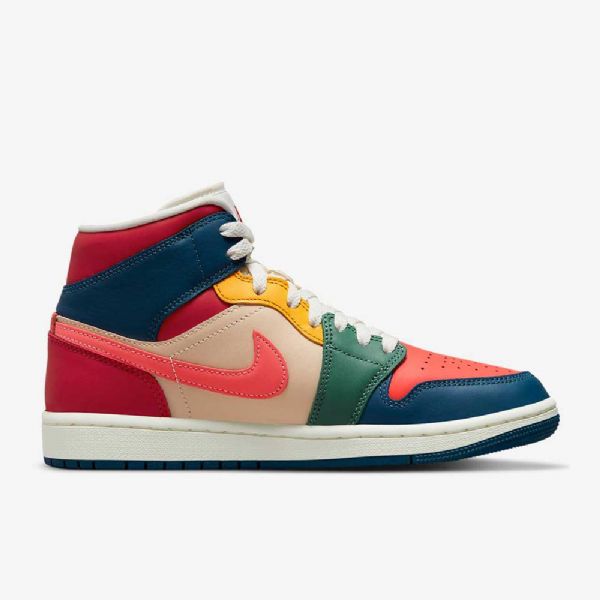 Nike Air Jordan 1 Mid Tops Se Sko Til Damer Blå Rød