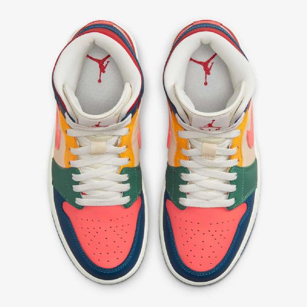 Nike Air Jordan 1 Mid Tops Se Sko Til Damer Blå Rød