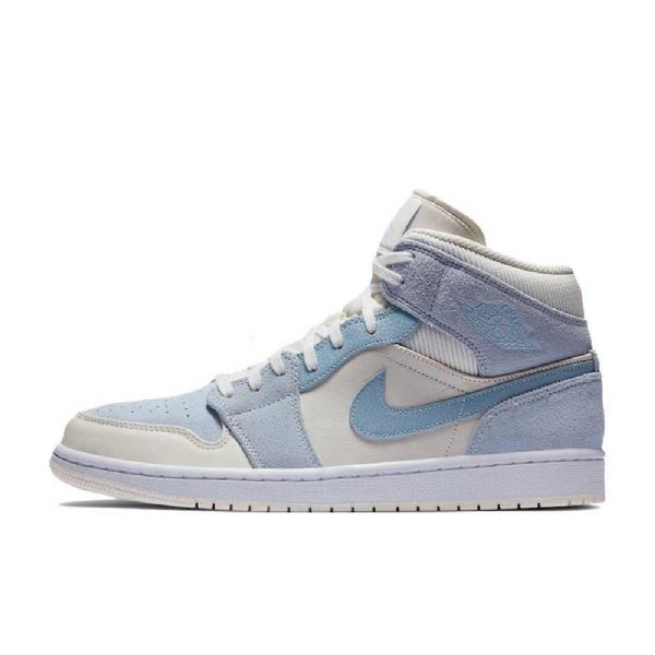 Nike Air Jordan 1 Mid Tops Se Sko Til Damer Lyseblå Hvid