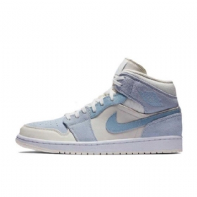 Nike Air Jordan 1 Mid Tops Se Sko Til Damer Lyseblå Hvid