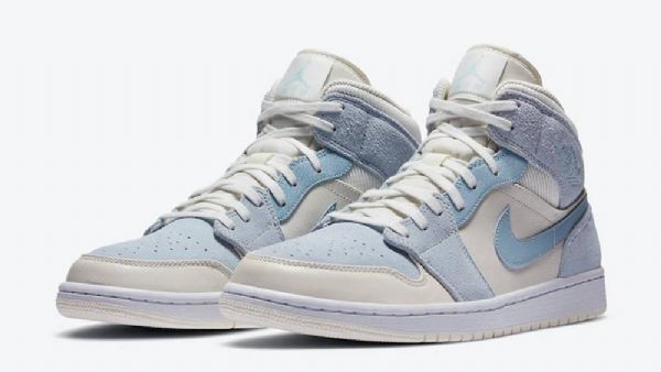 Nike Air Jordan 1 Mid Tops Se Sko Til Damer Lyseblå Hvid