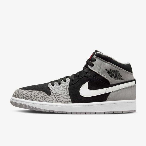 Nike Air Jordan 1 Mid Tops Se Sko Til Damer Sort Hvid Lysegrå Rød