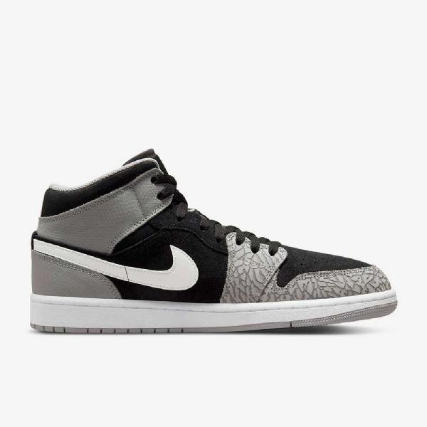 Nike Air Jordan 1 Mid Tops Se Sko Til Damer Sort Hvid Lysegrå Rød
