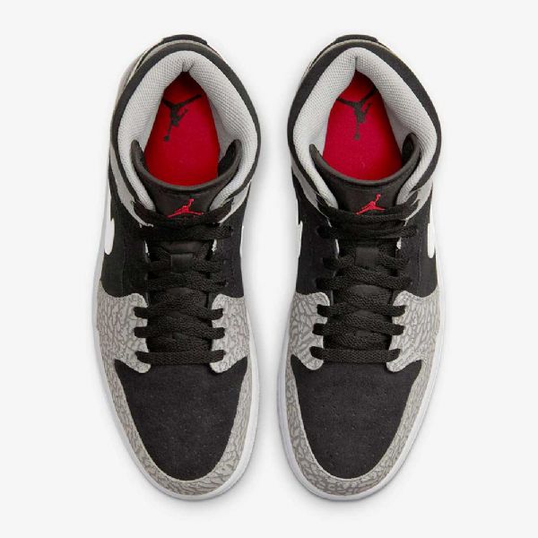 Nike Air Jordan 1 Mid Tops Se Sko Til Damer Sort Hvid Lysegrå Rød