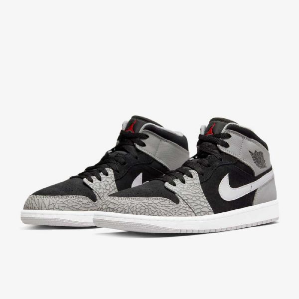 Nike Air Jordan 1 Mid Tops Se Sko Til Damer Sort Hvid Lysegrå Rød