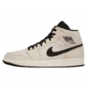 Nike Air Jordan 1 Mid Tops Se Sko Til Mænd Beige Sort