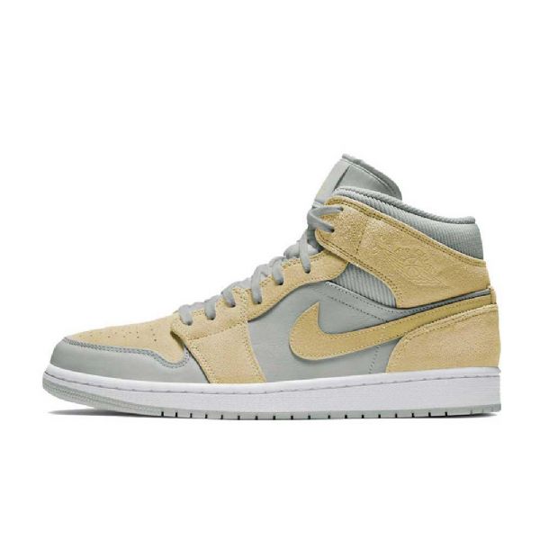 Nike Air Jordan 1 Mid Tops Se Sko Til Mænd Grå Citron Lyseblå