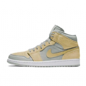 Nike Air Jordan 1 Mid Tops Se Sko Til Mænd Grå Citron Lyseblå