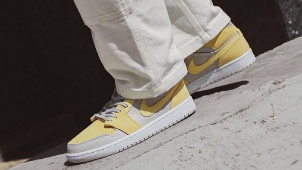 Nike Air Jordan 1 Mid Tops Se Sko Til Mænd Grå Citron Lyseblå