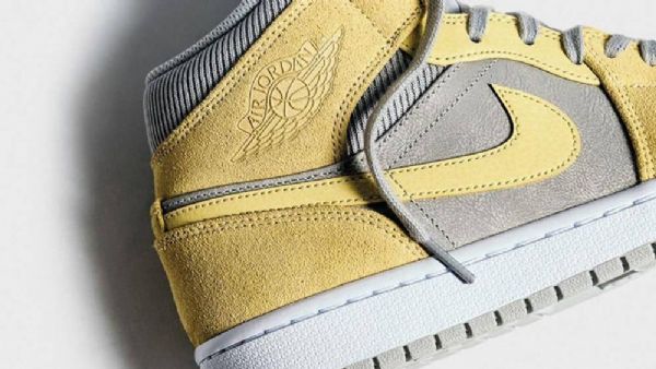 Nike Air Jordan 1 Mid Tops Se Sko Til Mænd Grå Citron Lyseblå