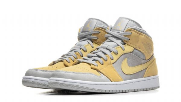 Nike Air Jordan 1 Mid Tops Se Sko Til Mænd Grå Citron Lyseblå