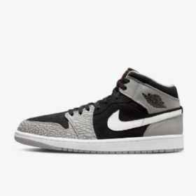 Nike Air Jordan 1 Mid Tops Se Sko Til Mænd Sort Hvid Lysegrå Rød
