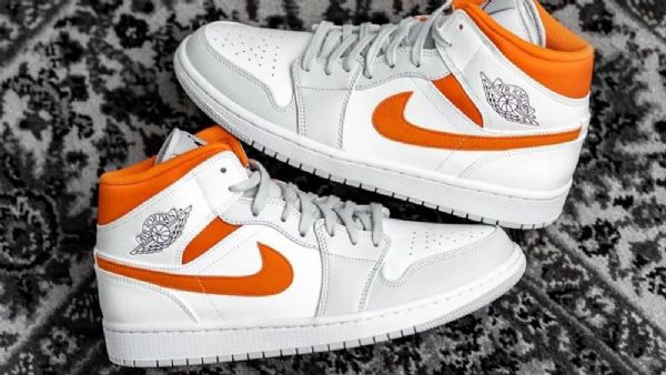 Nike Air Jordan 1 Mid Tops Se Starfish Sko Til Mænd Hvid Orange