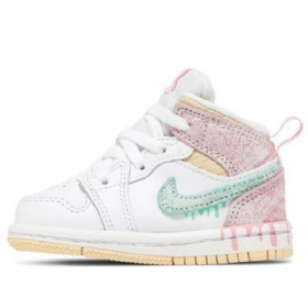 Nike Air Jordan 1 Mid Tops Se Td Retro Basketball Sko Til Børn Hvid Lyserød