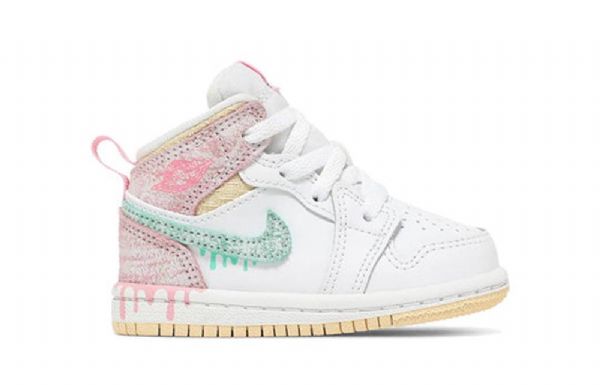 Nike Air Jordan 1 Mid Tops Se Td Retro Basketball Sko Til Børn Hvid Lyserød