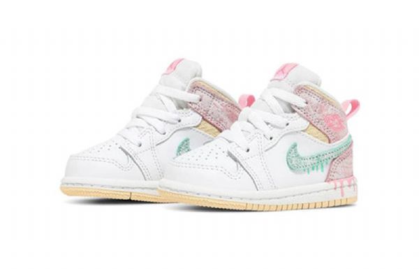 Nike Air Jordan 1 Mid Tops Se Td Retro Basketball Sko Til Børn Hvid Lyserød