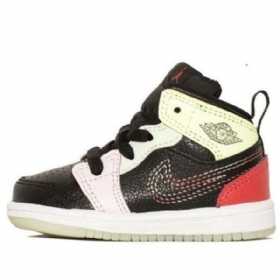 Nike Air Jordan 1 Mid Tops Se Td Retro Basketball Sko Til Børn Sort Grøn Rød
