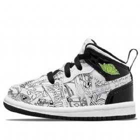 Nike Air Jordan 1 Mid Tops Se Td Retro Basketball Sko Til Børn Sort Hvid