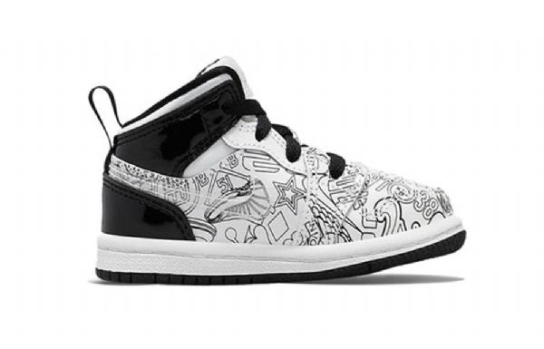 Nike Air Jordan 1 Mid Tops Se Td Retro Basketball Sko Til Børn Sort Hvid