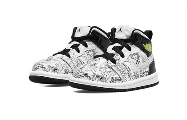 Nike Air Jordan 1 Mid Tops Se Td Retro Basketball Sko Til Børn Sort Hvid