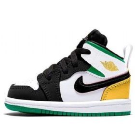 Nike Air Jordan 1 Mid Tops Se Td Retro Basketball Sko Til Børn Sort Hvid Brun
