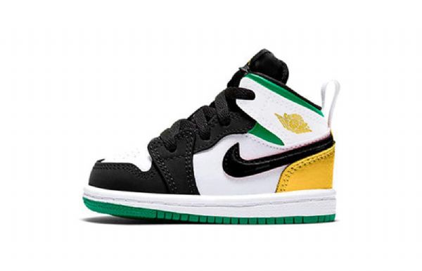 Nike Air Jordan 1 Mid Tops Se Td Retro Basketball Sko Til Børn Sort Hvid Brun