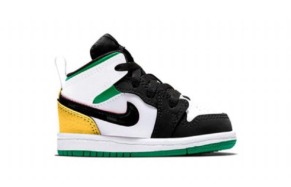 Nike Air Jordan 1 Mid Tops Se Td Retro Basketball Sko Til Børn Sort Hvid Brun